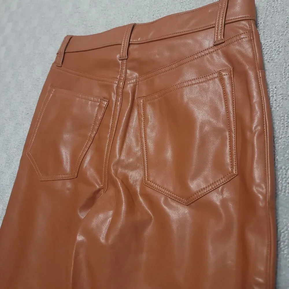 Abercrombie Fitch 90s Ultra High Rise Straight Faux Leather Pants Women 27 Brown